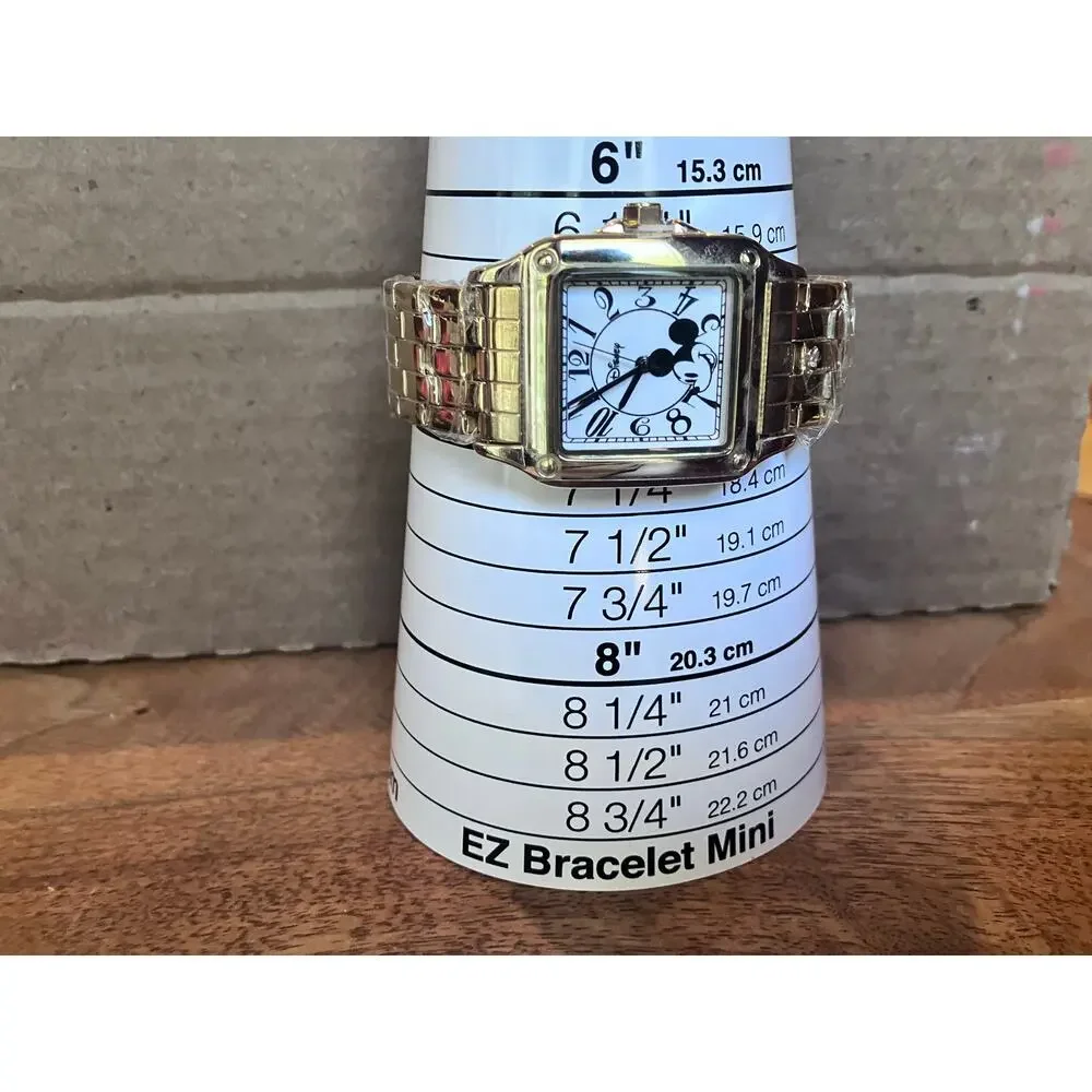 Mickey Mouse Watch Gold Tone,‎ New with Box, New Battery, Square, Bracelet